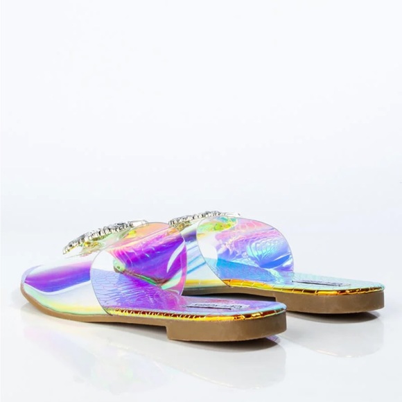 CAPE ROBBIN Frozen Sandal in Mermaid. Iridescent Holographic PVC w/ Crystal New - Picture 4 of 6